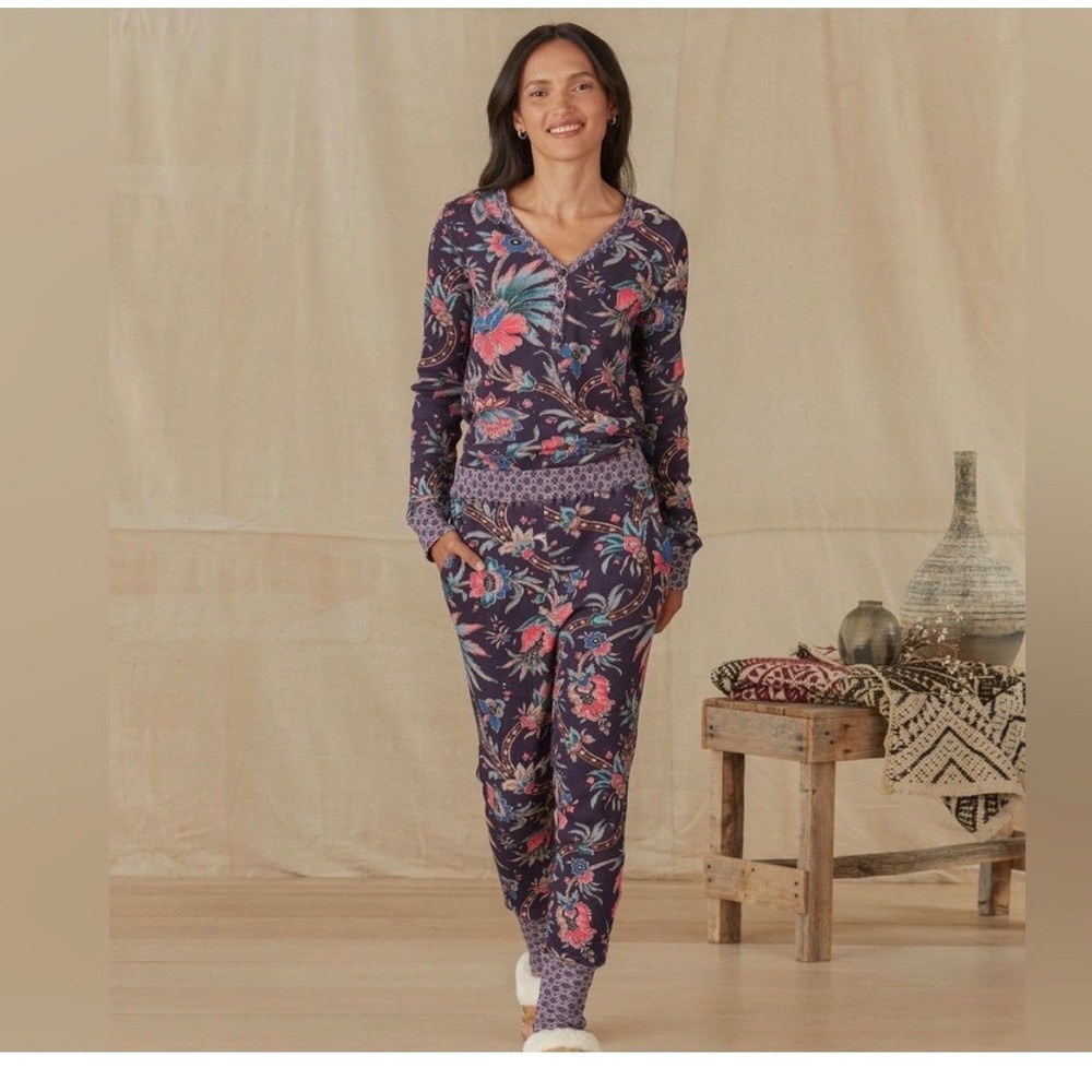Sundance Floral Waffle Knit Garden Pajama Set Women Med Cotton Loungewear